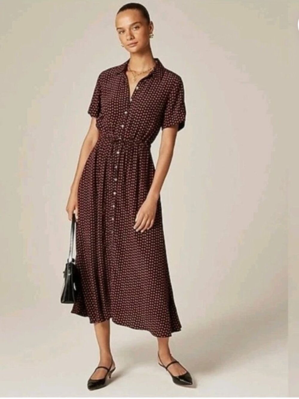 J. Crew Black & Red Midi Button-Front Dress with Tiny Print sz 18 NWTs $268